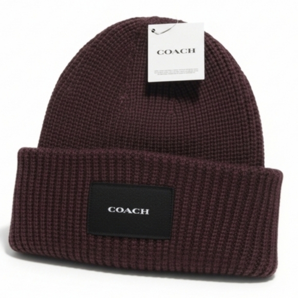 Coach Accessories - NWT Coach Beanie Hat Oxblood Burgundy Ribbed Knit Wool Blend